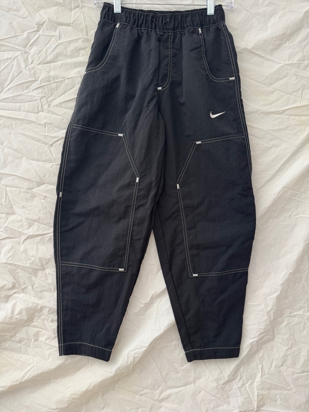 Nike 90’s Y2K Black Track Tapered Leg with White Swoosh - Picture 1 of 4